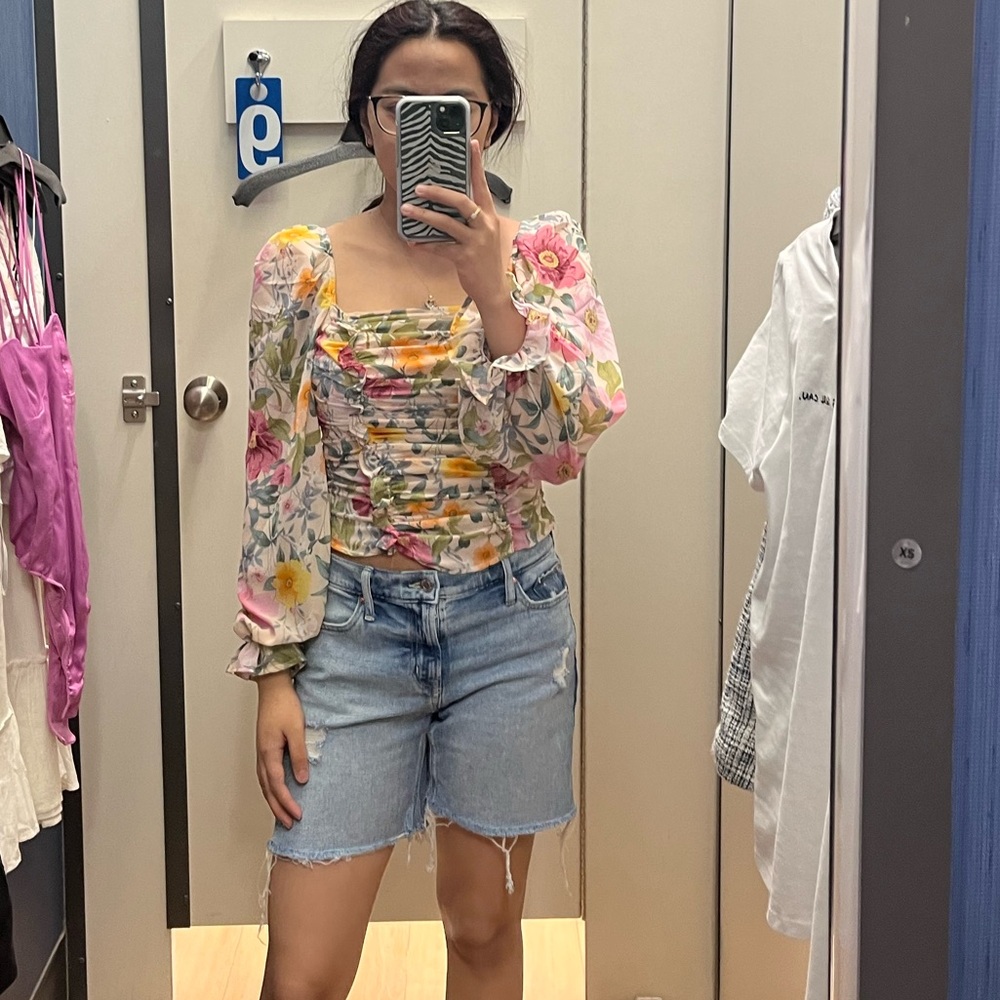 Astr Floral Print Blouse with Balloon Sleeves
